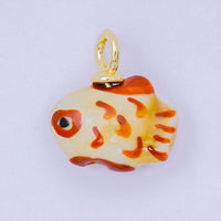 24K Gold Filled 19mm Ceramic Art Pocket Sea Fish Animal Charm