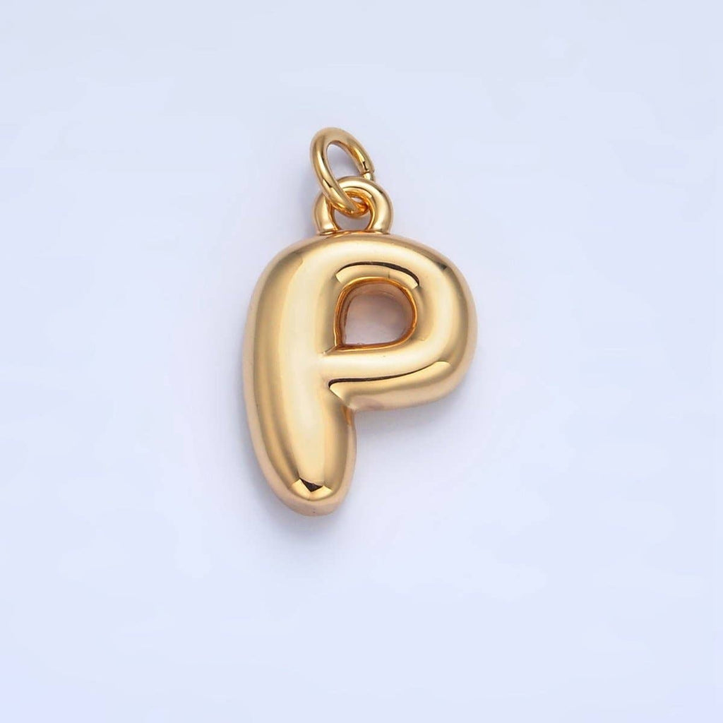 24K Gold Filled 17mm Initial Letter Chubby Balloon Charm | A1513 - A1525