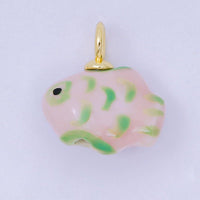 24K Gold Filled 19mm Ceramic Art Pocket Sea Fish Animal Charm