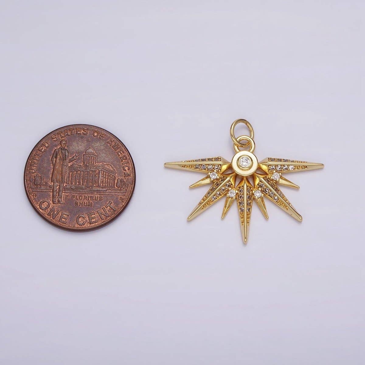 14K Gold Filled Multiple Micro Paved CZ Sphere Geometric Ray Charm