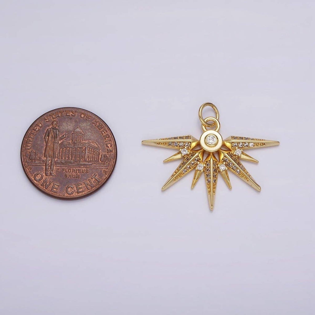 14K Gold Filled Multiple Micro Paved CZ Sphere Geometric Ray Charm | AG519