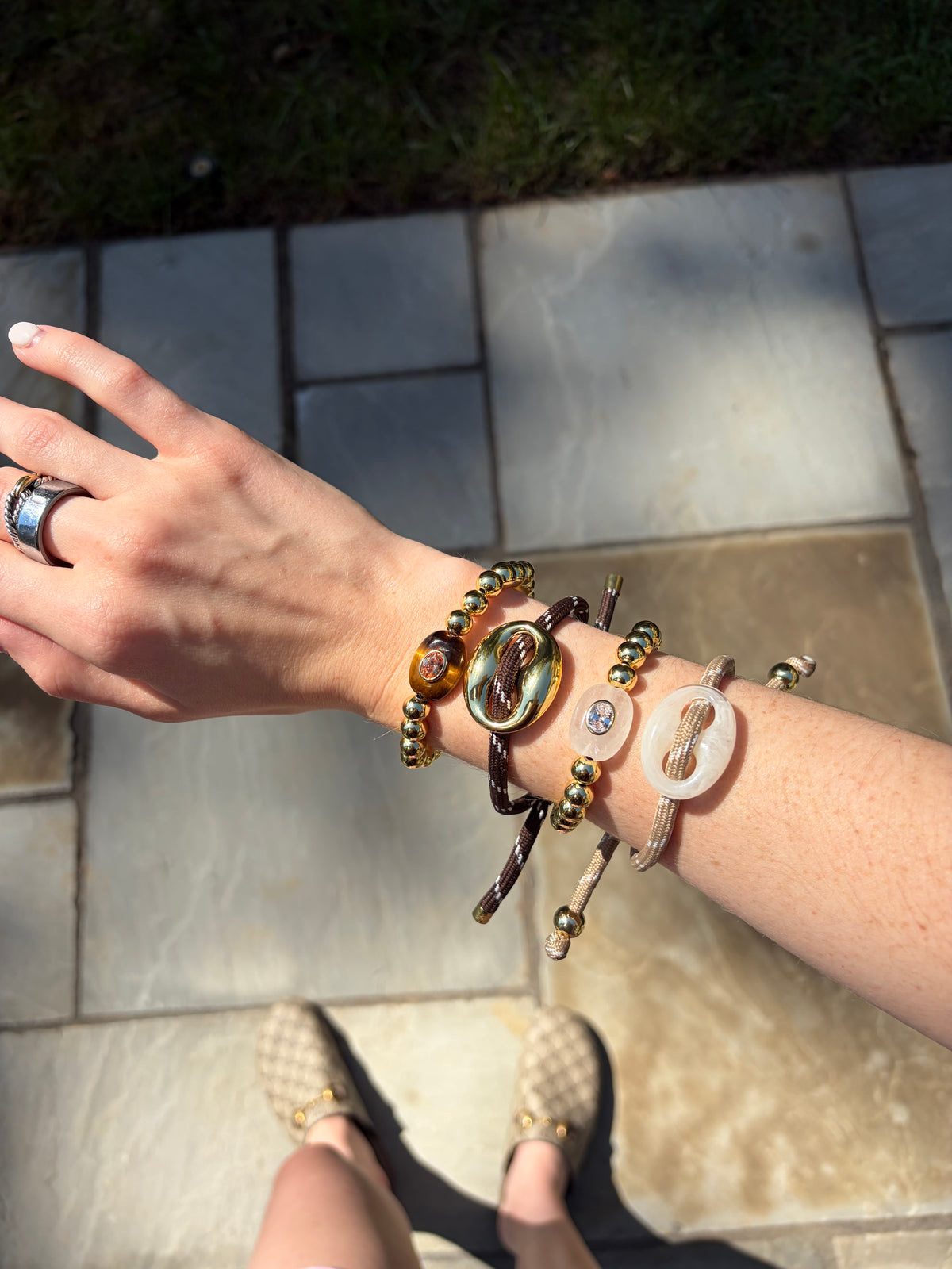 Chocolate Brown & Gold Oval Link Cord Bracelet