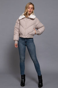 Long Sleeve Sherpa Collar Puffer Jacket