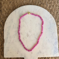 Small Round Bead Magnetic Clasp Necklace- Fuchsia