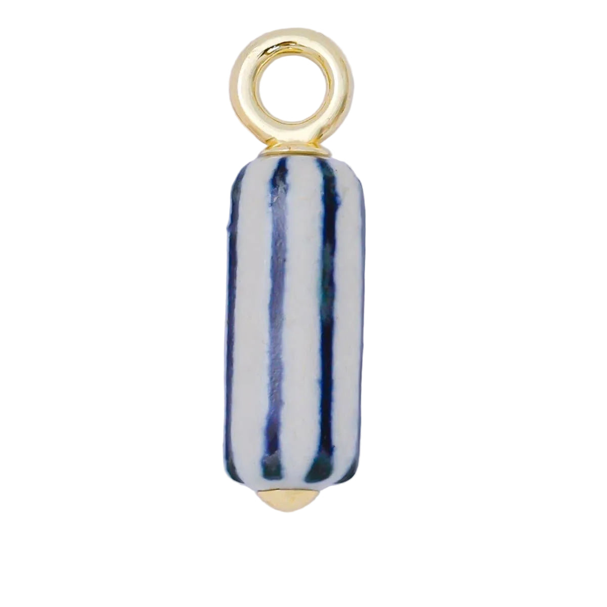 24K Gold Filled 28.5mm Blue-White Linear Cylinder Porcelain Drop Charm