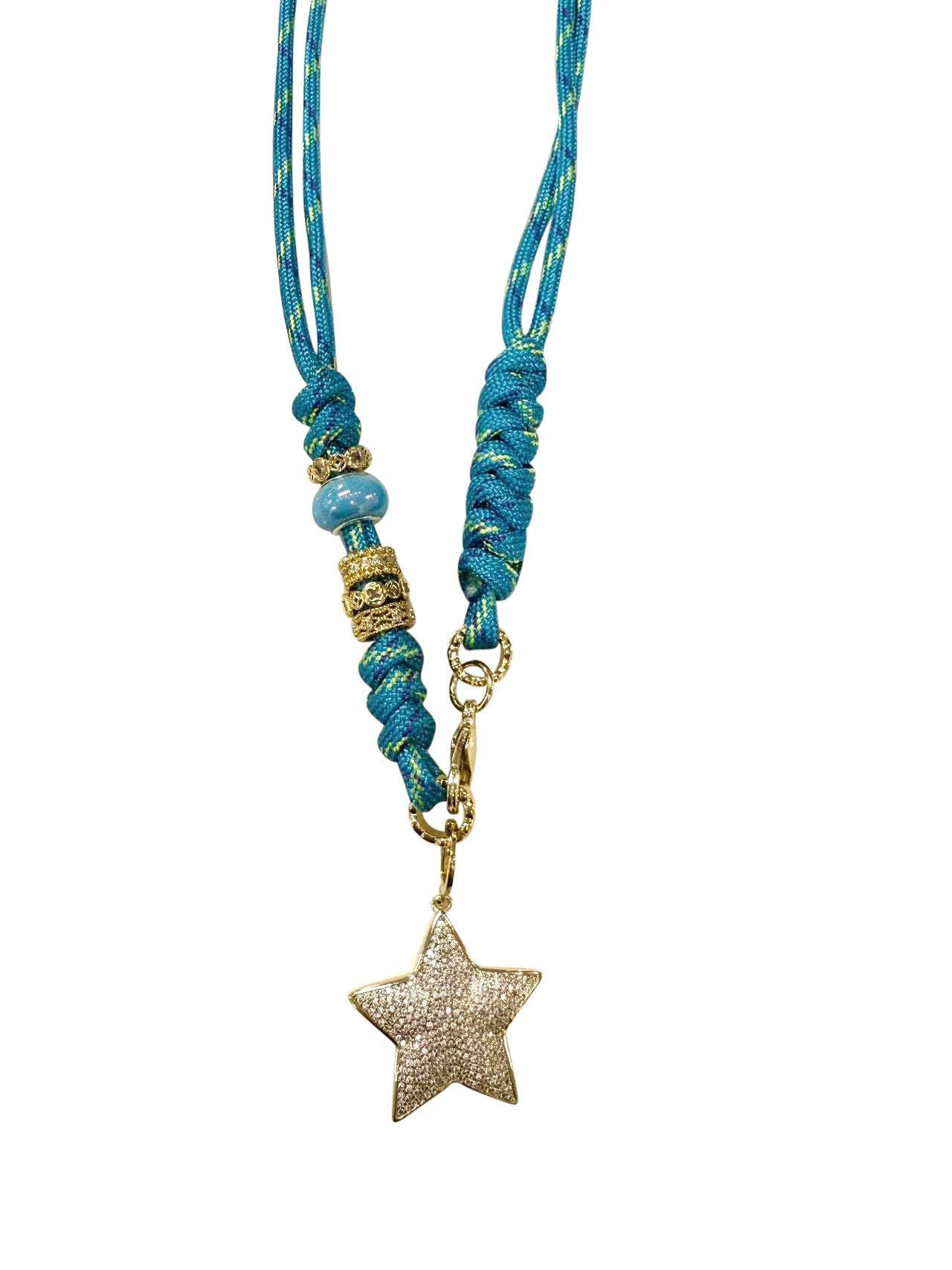 Johnny Aqua Rope Necklace with Serena CZ Star Charm