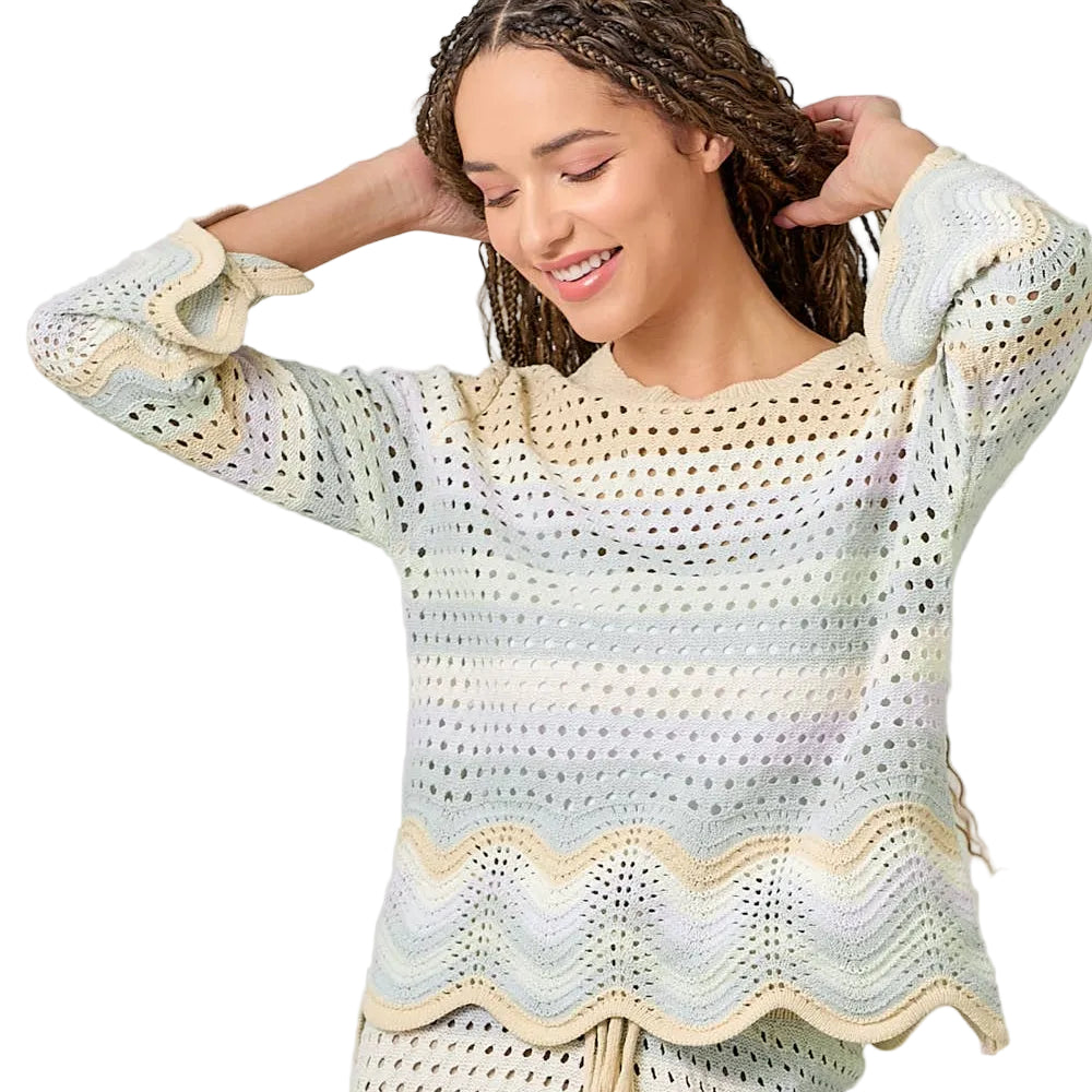 Open Stitch High Low Knit Cover Up Top