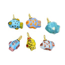 24K Gold Filled Blue, Green, Yellow Fish Ceramic Drop Pendant