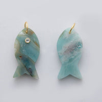 18K Gold Filled 38.8mm Clear CZ Natural Gemstone Fish Charm