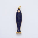 18K Gold Filled 38mm Blue, Champagne Enamel Fish Sardine Charm