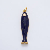 18K Gold Filled 38mm Blue, Champagne Enamel Fish Sardine Charm