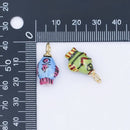 24K Gold Filled Blue, Green, Yellow Fish Ceramic Drop Pendant