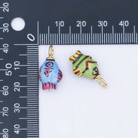 24K Gold Filled Blue, Green, Yellow Fish Ceramic Drop Pendant