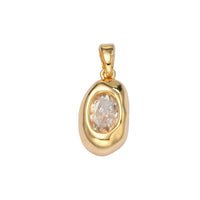 24K Gold Filled Clear CZ Oval Hammered Bezel Pendant