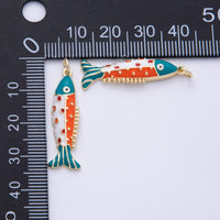 18K Gold Filled 30.5mm Multicolor CZ Enamel Fish Sardine Charm