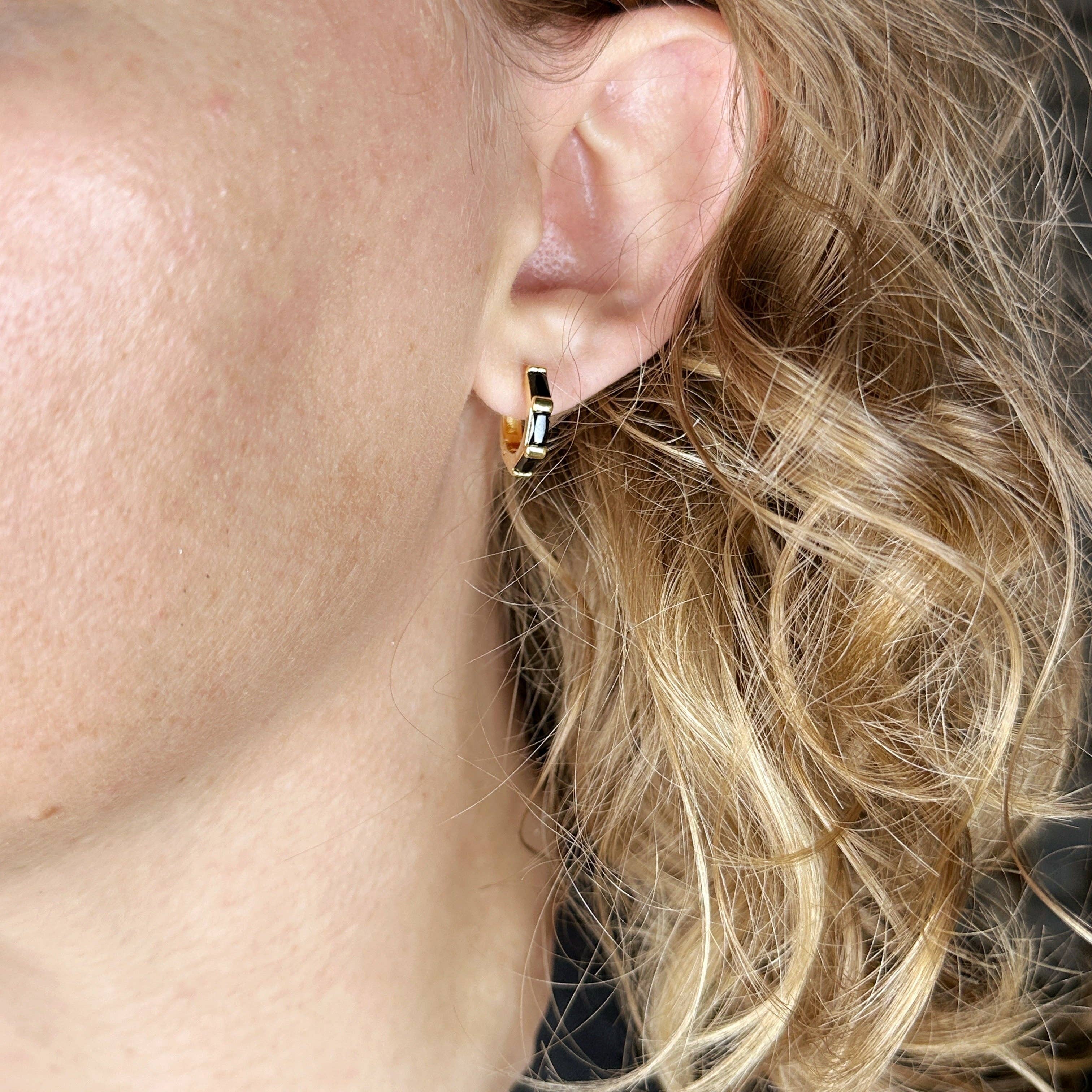 18k Gold Filled Colored Baguette CZ Clicker Hoop Earrings