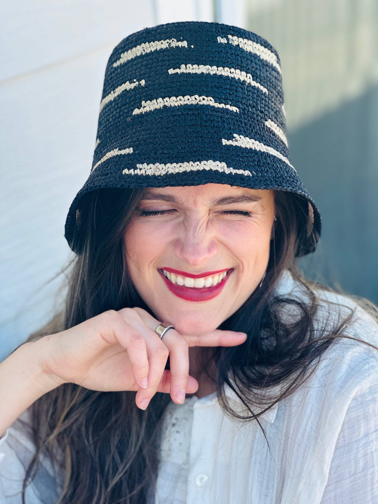 Crochet Bucket Straw Hat with Zebra Stripes (More colors)