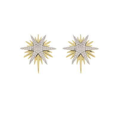 Twotone Pave Sunburst Earrings
