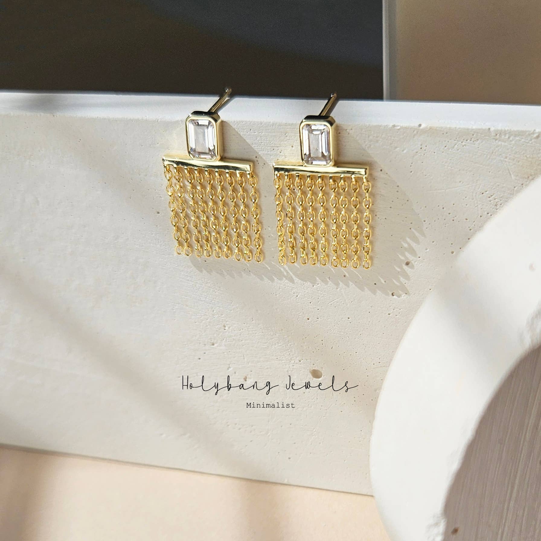 Bezel Emerald Cut Chain Drop Earring