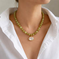 Beaded Necklace with Bezel Charm