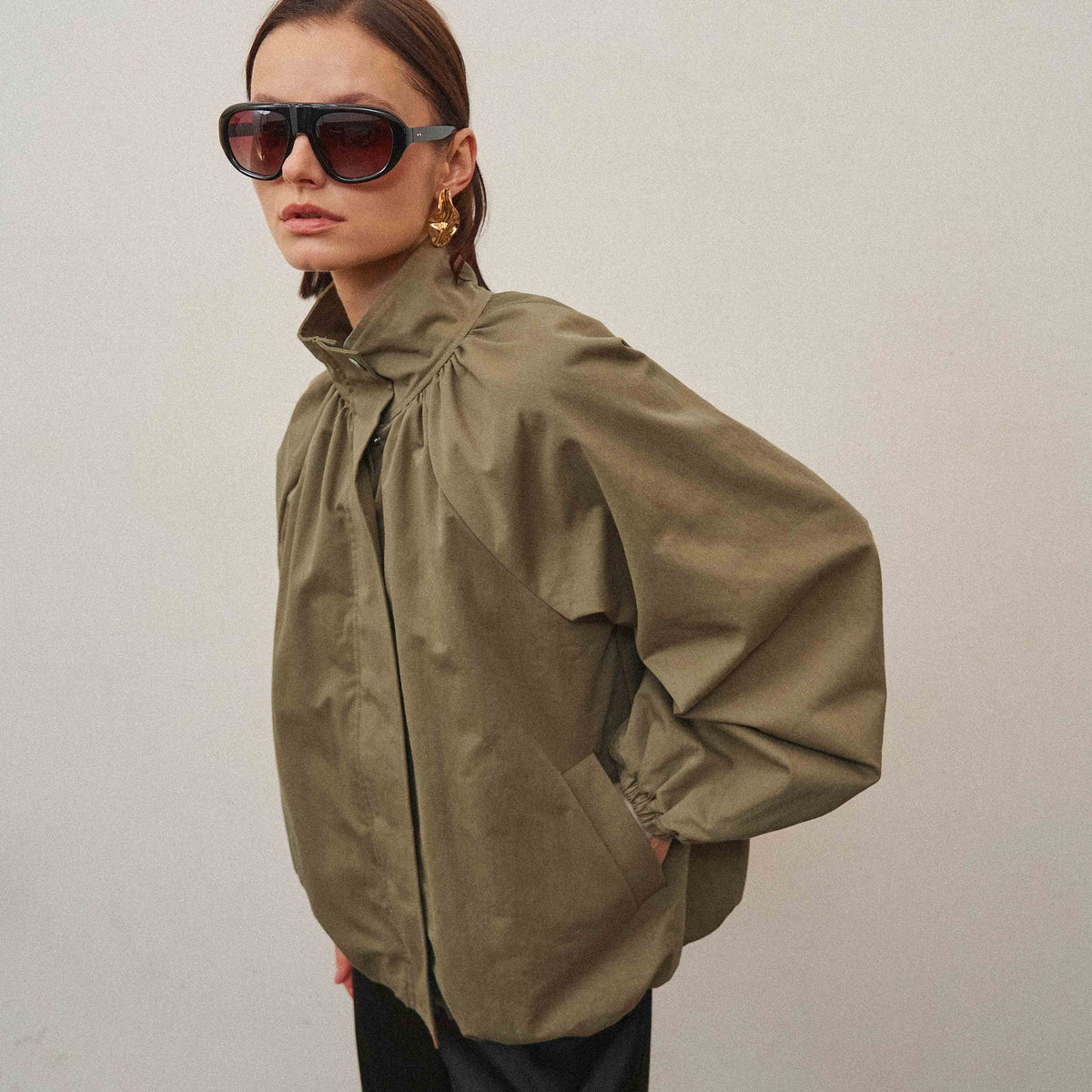 High Neck Gathered Jacket