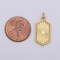 14K Gold Filled Hexagon Pendant Gold Sunburst Charm