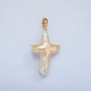 24K Gold Filled White Freshwater Pearl Religious Cross Pendant