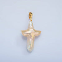 24K Gold Filled White Freshwater Pearl Religious Cross Pendant