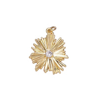 14K Gold Filled Sunburst Flower Petal Clear CZ Charm