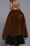 Long Sleeve Crew Neck with Toggle Look Button Fluffy Jacket