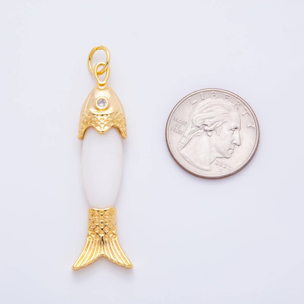 18K Gold Filled 60mm Round Clear CZ Shell Pearl Fish Drop Dangle Charm