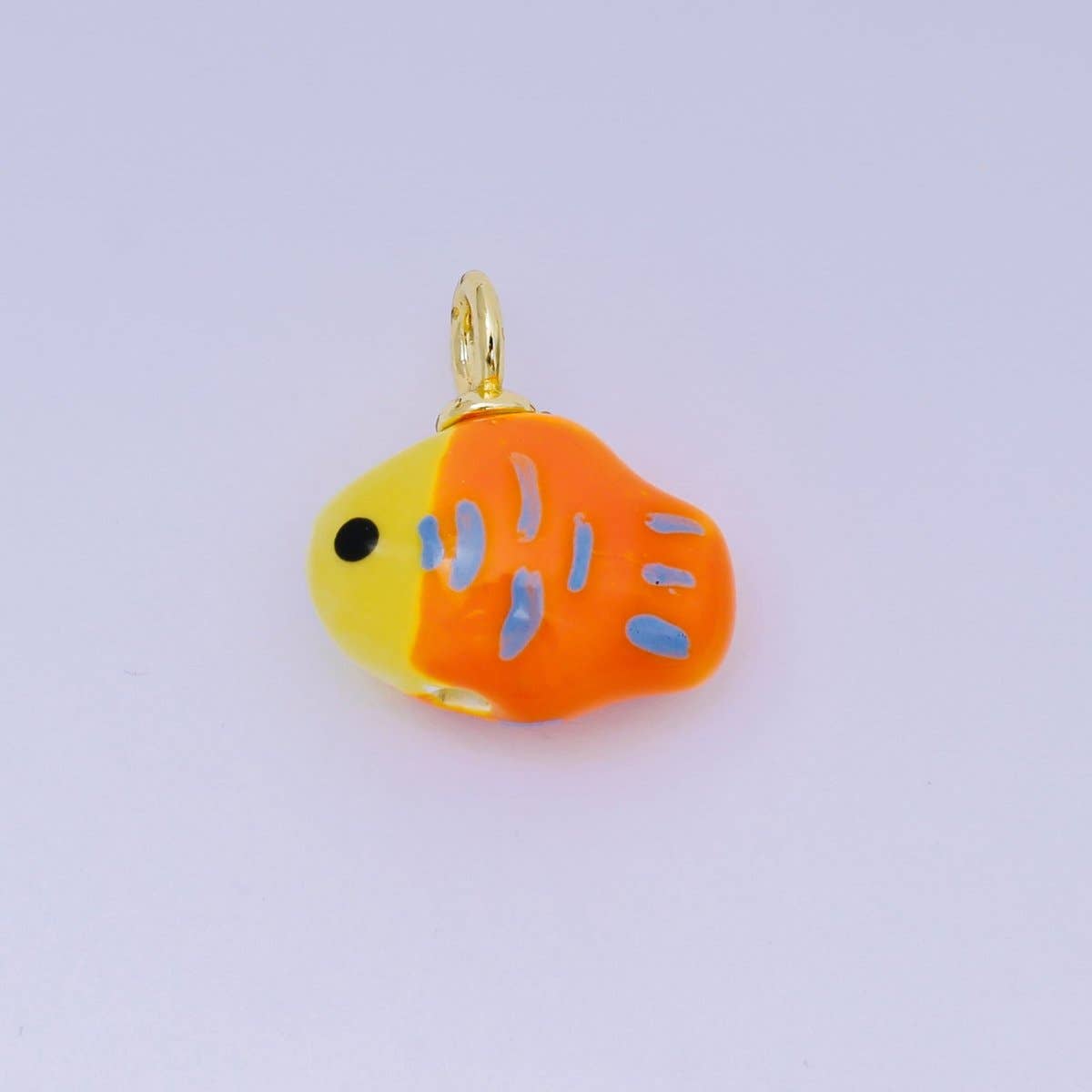 24K Gold Filled 20mm Green, Orange, Teal Ceramic Sea Creature Fish Charm