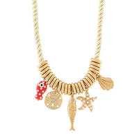Red Sealife Multi Charm Cord Necklace