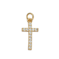 24K Gold Filled Mini Clear Micro Paved CZ Religious Cross Charm