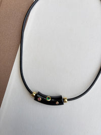Leather Cord Bar Necklace - Black