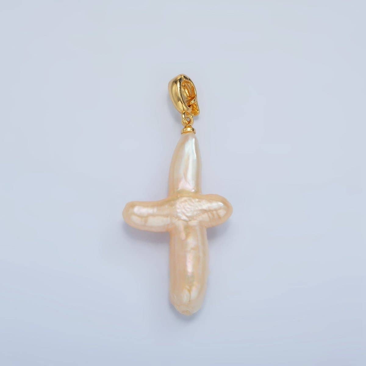 24K Gold Filled White Freshwater Pearl Religious Cross Pendant