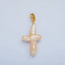 24K Gold Filled White Freshwater Pearl Religious Cross Pendant