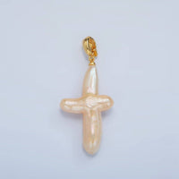 24K Gold Filled White Freshwater Pearl Religious Cross Pendant