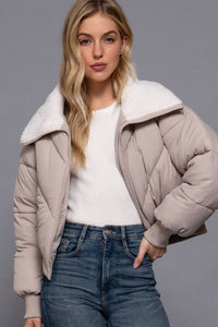 Long Sleeve Sherpa Collar Puffer Jacket