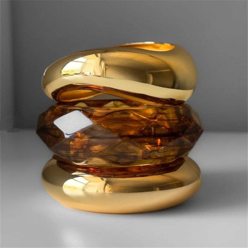 Round Irregular Acrylic Metal Bracelets