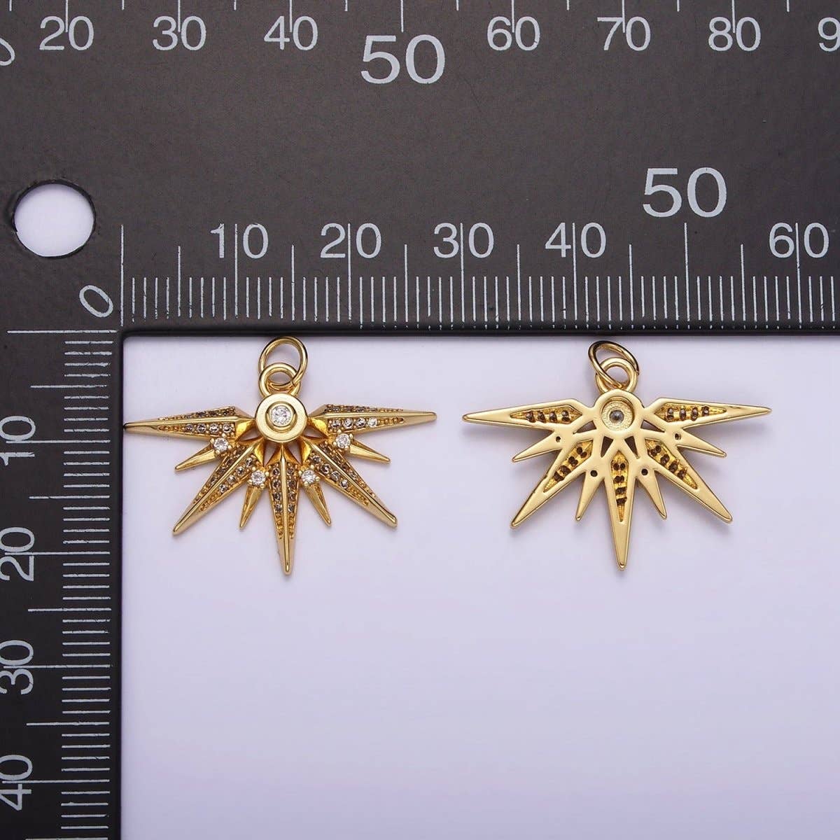 14K Gold Filled Multiple Micro Paved CZ Sphere Geometric Ray Charm