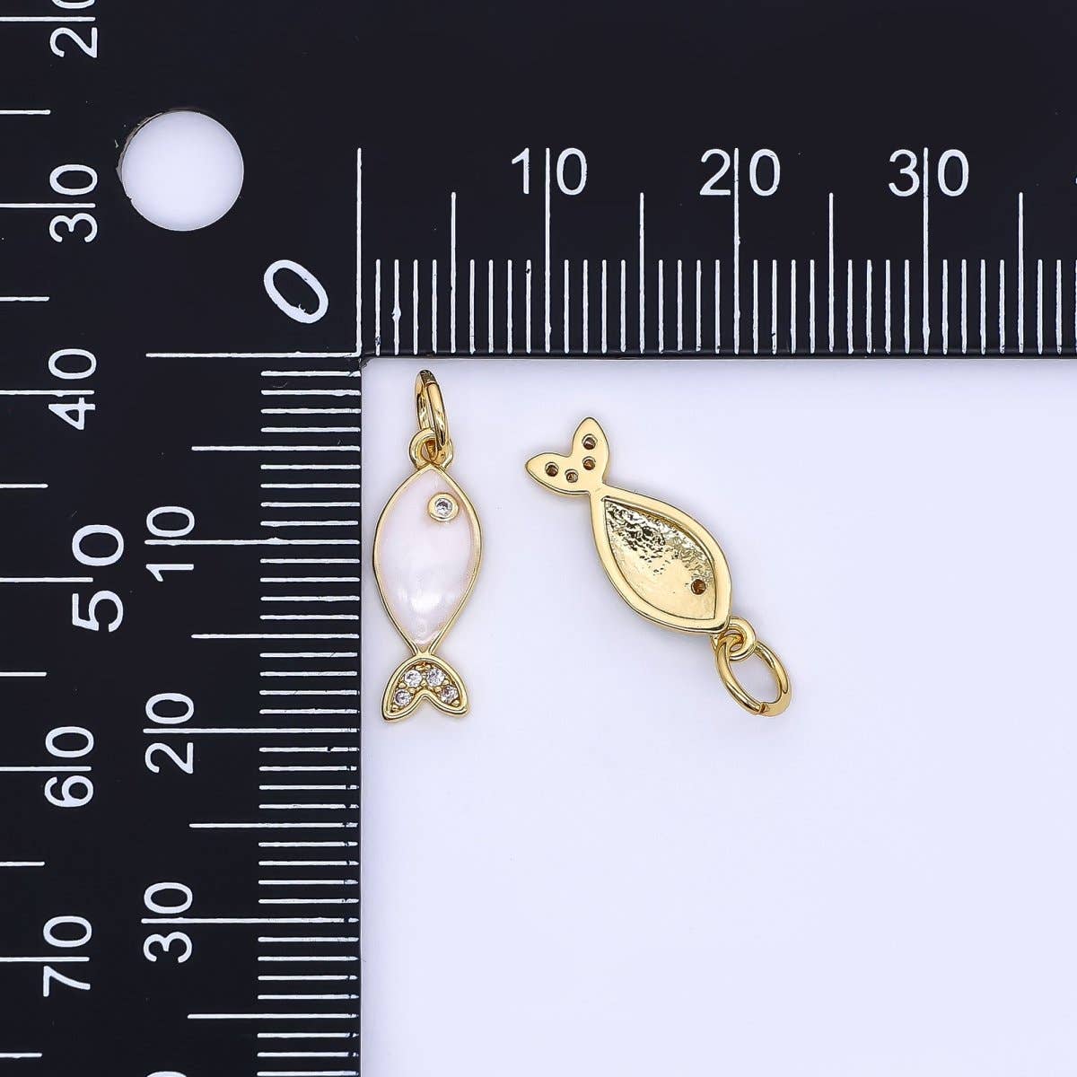 24K Gold Filled 16mm Micro Paved Cz Ocean Tiny Fish Enamel Charm
