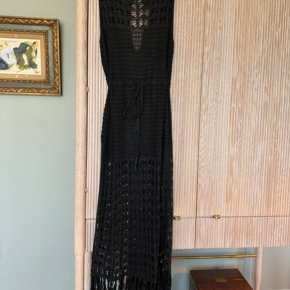 Fringe Crochet Cover Up in Black