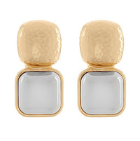 Hammered Dome & Metal Square Earrings