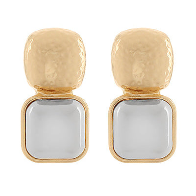 Hammered Dome & Metal Square Earrings