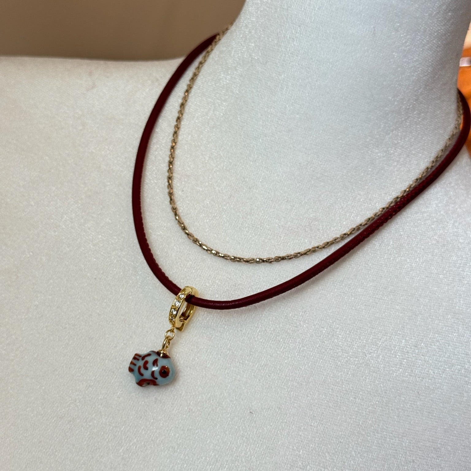 Brown Cord Fish Charm Necklace- Bijou Exclusive