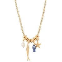 Blue Sealife Multi Charm Cord Necklace