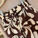 Tropical Print Wide Leg Pants in Brown