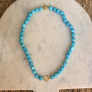 Large Square Bead Magnetic Clasp Necklace with Ring- Turquoise