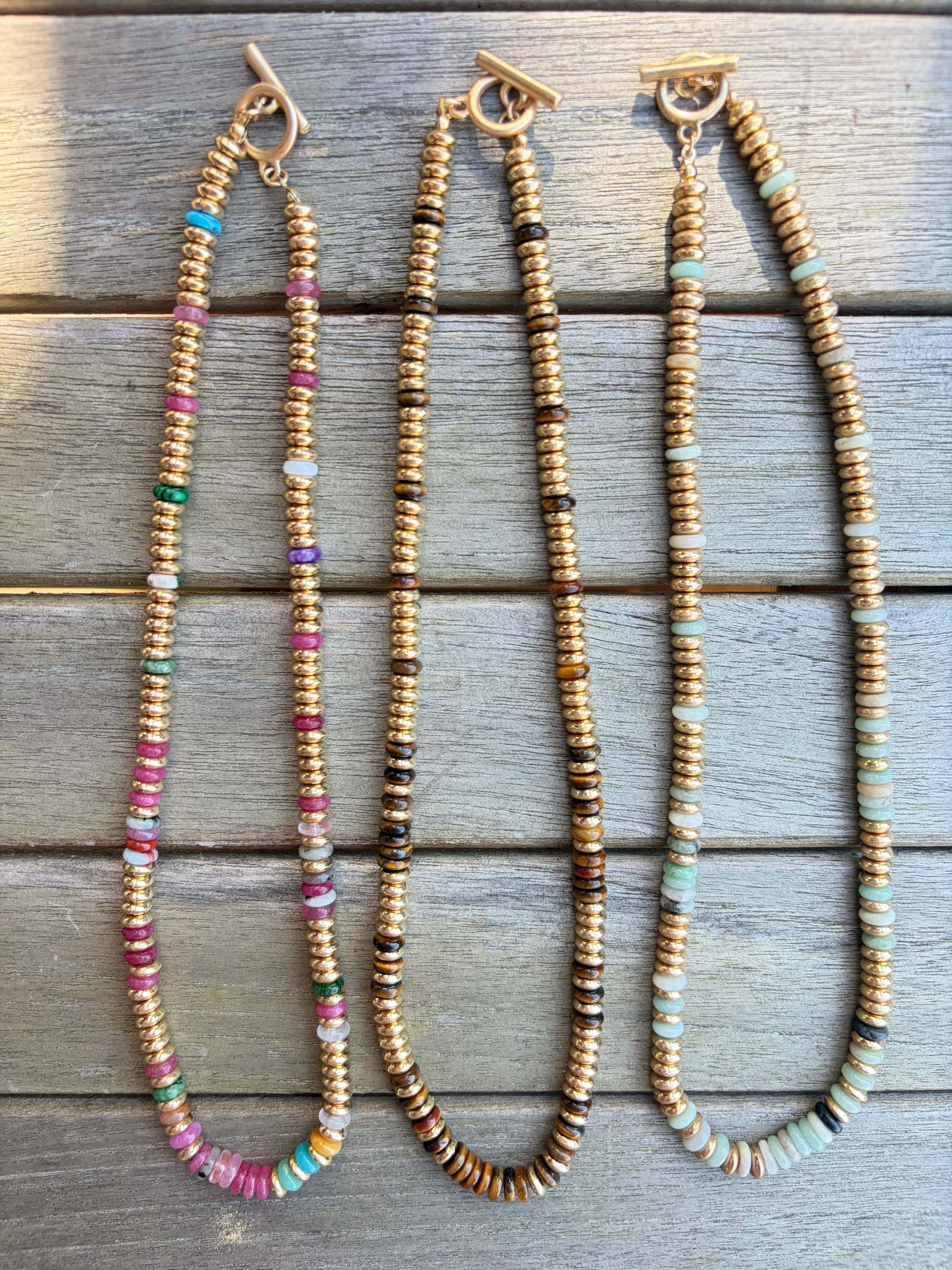 Gold Beaded Necklace with Colorful Accent Beads